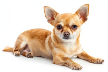 Obraz premium Chihuahua puppy poses on white background, adorable and playful.