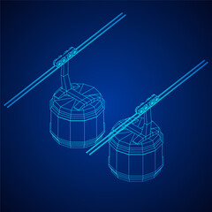 Cable car cabin gondola. Funicular simple cableway concept. Wireframe low poly mesh vector illustration