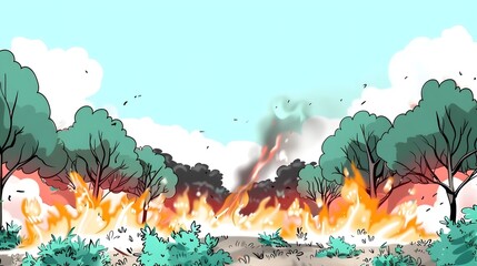 Raging Inferno Engulfs Lush Forest Symbolizing Global Warming s Disastrous Impact on Ecosystems - obrazy, fototapety, plakaty