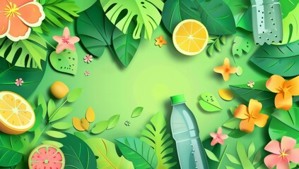 flat vector illustration background with green leaves