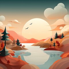 Embrace a minimalist style in a hand-drawn 3D animation that offers a fresh perspective from a birds-eye view Clean lines and subtle hues create a modern yet enchanting landscape