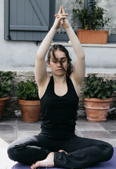 Serene Yoga Practice: Woman in Prayer Pose