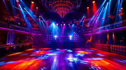 Italian LED lighting systems animating the dance floor of a stylish nightclub.