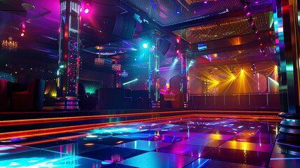 Dynamic Italian LED lights fueling an energetic ambiance in a posh nightclub.