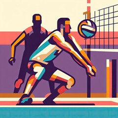 Volleyball player in watercolor paint illustration with Generative AI.