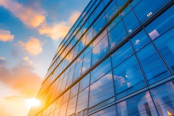 Symbolizing Success and Growth: A Modern Office Building at Sunset. Concept Architecture Photography, Urban Landscapes, Sunset Captures, Business Success, Growth and Development