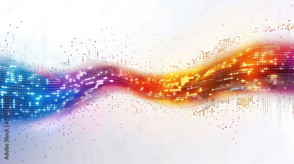 Poster Abstract vector illustration of data flow with binary code and colorful lines on a white background. Generative AI.