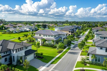 view of a gated community with manicured lawns