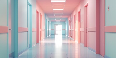 Modern Hospital Corridor with Sunlight and Clean Design