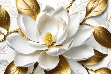 Elegant white magnolia blooms against a textured golden backdrop, floral decoration element. perfect for themes of luxury and serenity. generative ai