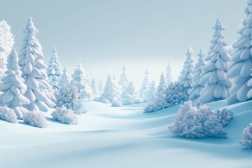 Fototapeta premium A snowy forest with trees covered in snow