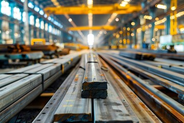 Steel Materials for Construction and Manufacturing in an Industrial Warehouse. Concept Steel Beams, Structural Columns, Metal Panels, Industrial Racks, Steel Pipes