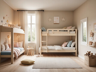 Serene Haven, Beige Toned Bunk Beds for Children's Bedrooms