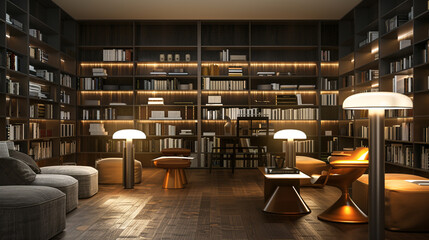 Italian lamps in a contemporary library, tailored for optimal reading illumination.
