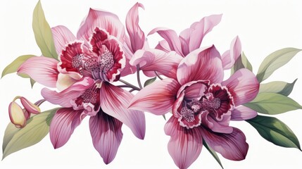 A watercolor painting of pink orchids.