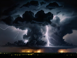 Lightning Storm Over Mountain Landscape