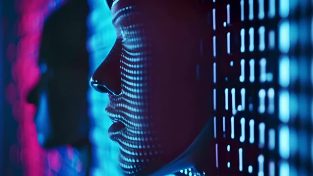Digital Transformation of Human Face Into Deep Fake Representation. Profile of persons face transitions into virtual deep fake counterpart