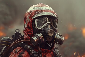 Fototapeta premium Person in Hazmat Suit and Gas Mask 