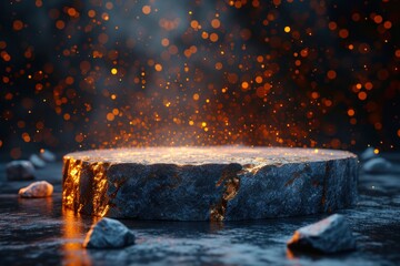 Photo of a flat stone with dark stones in the background
