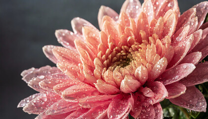 a beautiful chyrsanthemum high resolution macro with water droplets reflecting light