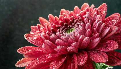 a beautiful chyrsanthemum high resolution macro with water droplets reflecting light