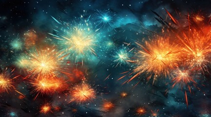 Fototapeta na wymiar Vibrant Fireworks Display in the Night Sky