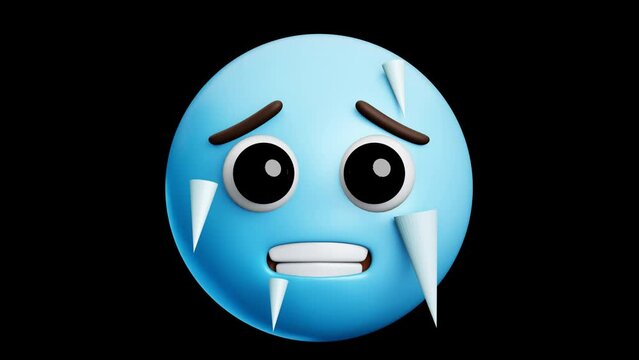 Cold face, freezing face emoji, 3d emoticon animation, Alpha channel, Transparent video