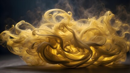 English yellow smoke billows gracefully, swirling in intricate patterns, against a transparent background. The smoke is vibrant and dense, with subtle gradations of yellow hues. It fills the frame, cr