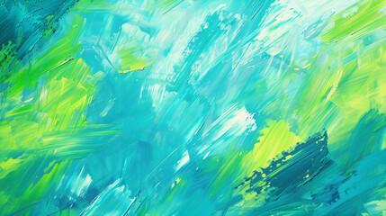 Vivid strokes of turquoise and lime green in a grunge style oil painting, capturing wild, energetic themes.