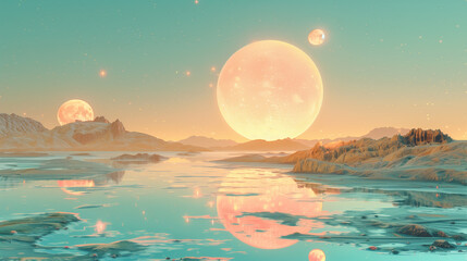 Warm and romantic surreal moonscape