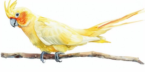 watercolor Cockatiel parrot clipart realistic with white background realistic stock photography.