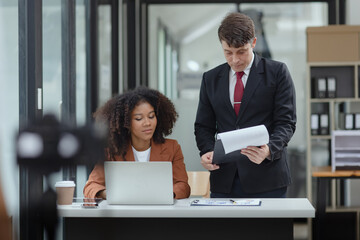 Lawyer or judge consult, Two female lawyers discussing about contract and agreement concept.