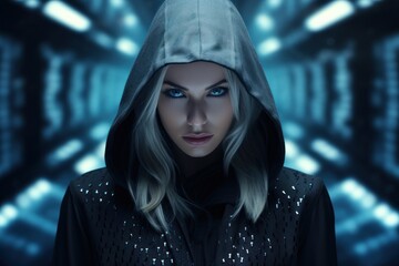 Mysterious hooded figure in dark environment