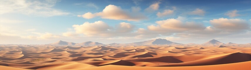 Vast desert landscape with sand dunes and mountains