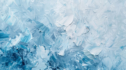 Fototapeta premium Abstract oil painting capturing winter's essence with icy blues and whites.