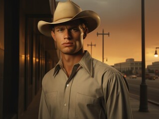 Rugged cowboy in western setting