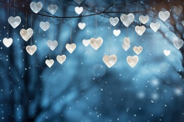 Romantic winter hearts background - obrazy, fototapety, plakaty