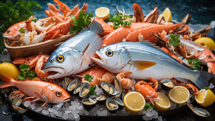 fish and seafood - obrazy, fototapety, plakaty