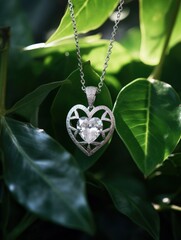 Elegant heart-shaped pendant necklace in nature - obrazy, fototapety, plakaty