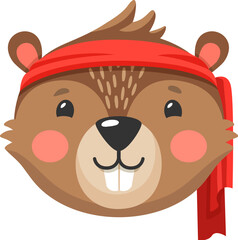 Cartoon beaver animal pirate and corsair character, playful castor skipper and boatswain personage. Isolated vector friendly sailor and captain with rosy cheeks and sharp teeth, wears red bandana