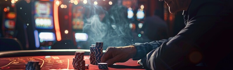 Man playing a game of craps at a casino. Gambling concept background . Banner
