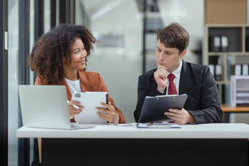 Lawyer or judge consult, Two female lawyers discussing about contract and agreement concept.