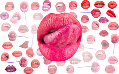 Design artwork with sensual lips. Abstract sexy lip. Lips and mouth. Red lip background. Sexy...