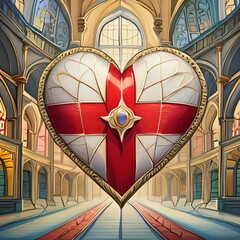 heart painted with England flag ,generated by AI - obrazy, fototapety, plakaty
