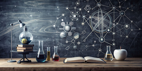 Abstract Background with Education and Science Elements, colored Tones,Futuristic Illustration