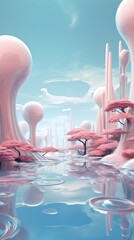 A serene and otherworldly landscape of liquidlike shapes and forms - obrazy, fototapety, plakaty