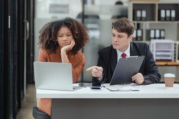 Obraz premium Lawyer or judge consult, Two female lawyers discussing about contract and agreement concept.