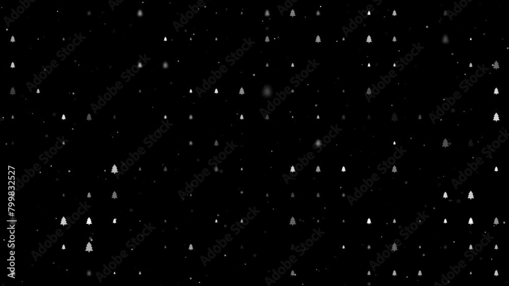 Poster template animation of evenly spaced fir-tree symbols of different sizes and opacity. animation of tr