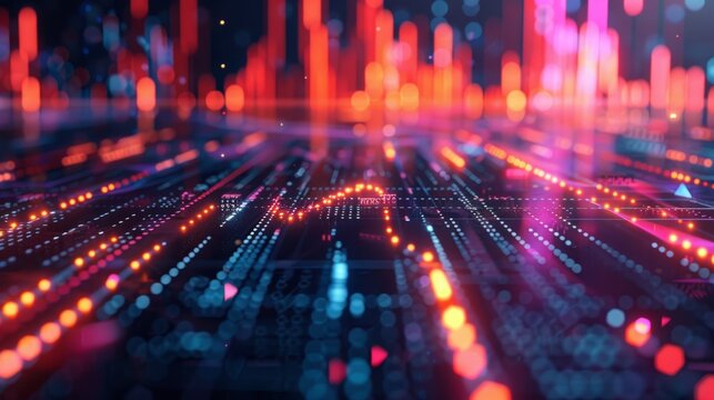 Binary code flowing across a digital landscape.