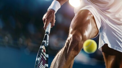 A close up captures the intensity of a tennis player in action, wielding their racket on the court, Ai Generated